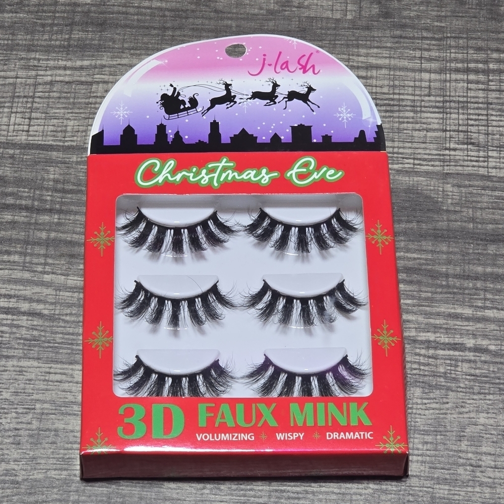 🪷4/$20 Christmas Eve 3D Faux Mink Eye Lashes 3 Pairs In Box